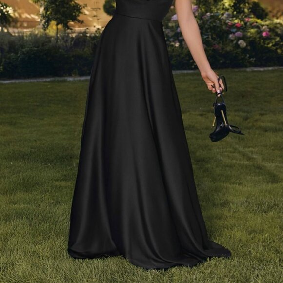 New Black Soft Satin Bridesmaid Dress w/ Draped Cowl Neck & Open Back CD T714 - Picture 10 of 10